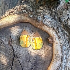Vintage Yellow and Brown Artistic Wooden Earrings